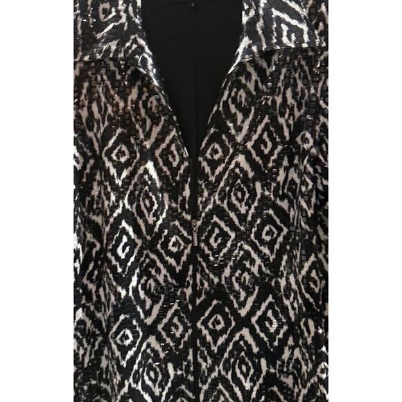 Mesmerise Jacket Women Large Black White Geo Print Long Sleeve Collared Full Zip - Picture 2 of 6